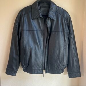 Black Leather Retro bomber jacket
